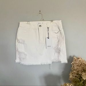 White Distressed Denim Skirt